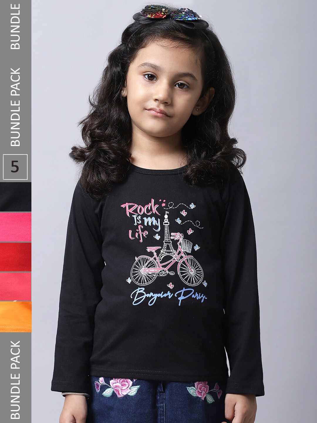 

BAESD Girls Multicoloured Typography 5 Printed Extended Sleeves T-shirt, Multi