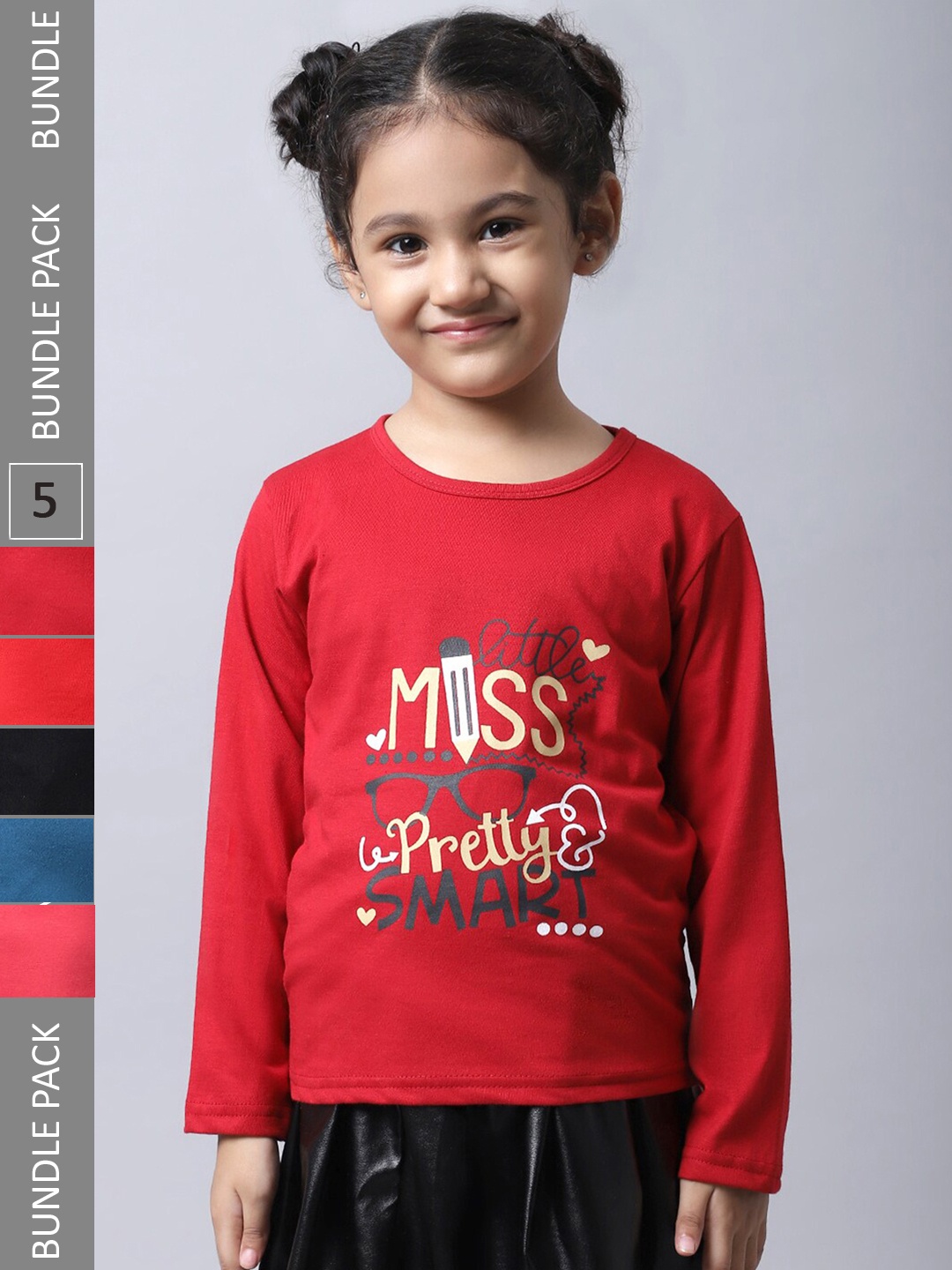 

BAESD Girls Pack of 5 Printed Regular Fit Cotton T-shirt, Red
