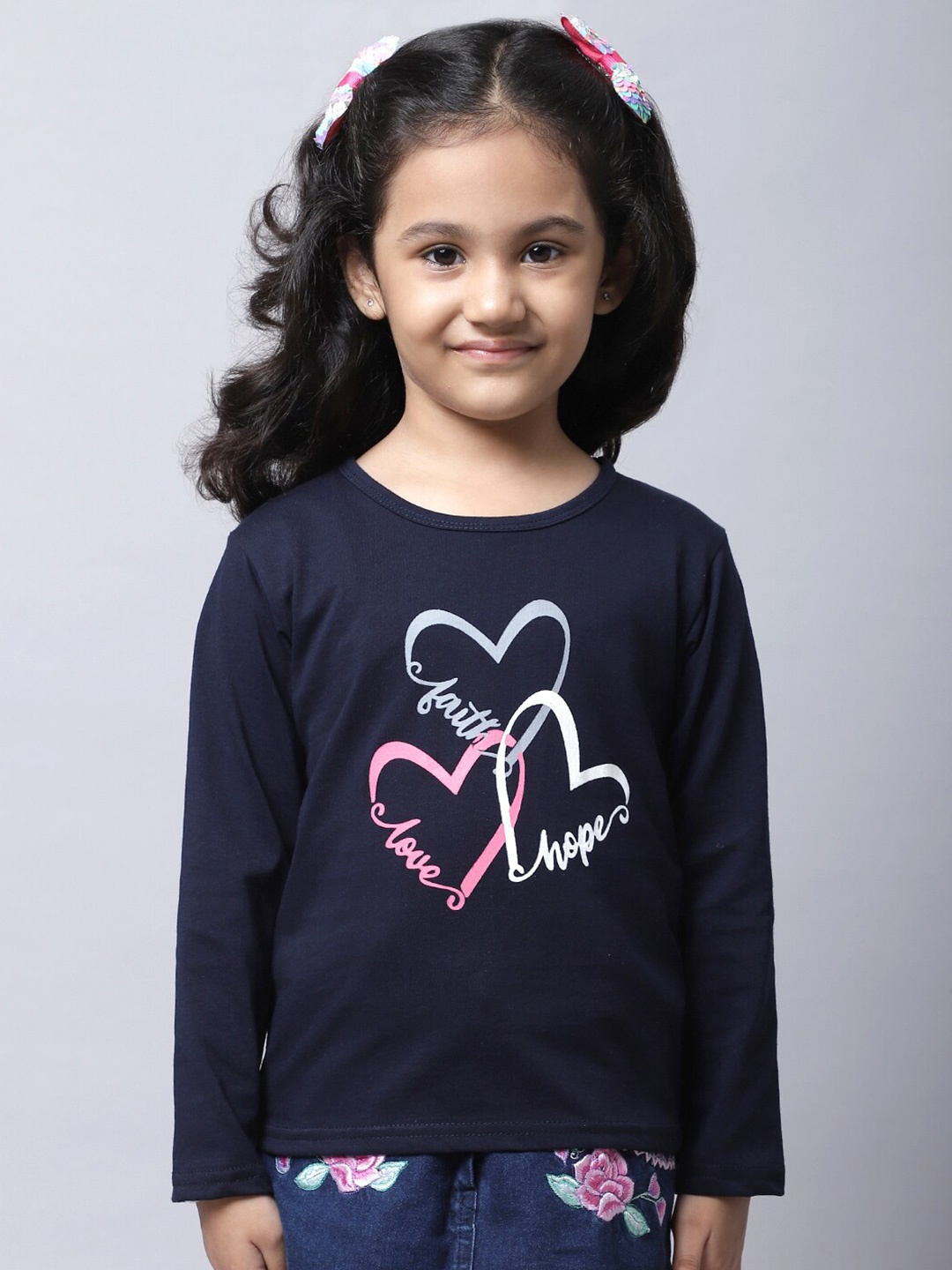 

BAESD Girls Pack of 5 Graphic Printed Cotton T-shirt, Navy blue