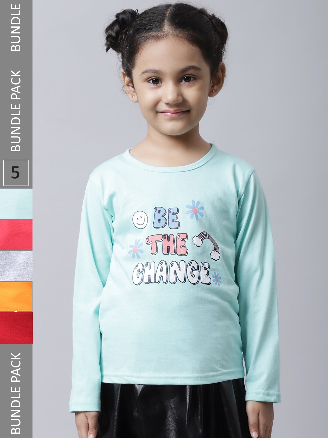 

BAESD Girls Multicoloured Typography 5 Printed Applique T-shirt, Multi