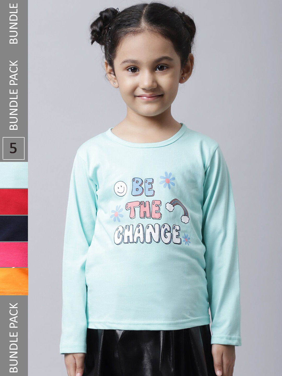 

BAESD Girls Pack Of 5 Graphic Printed Cotton T-shirt, Turquoise blue