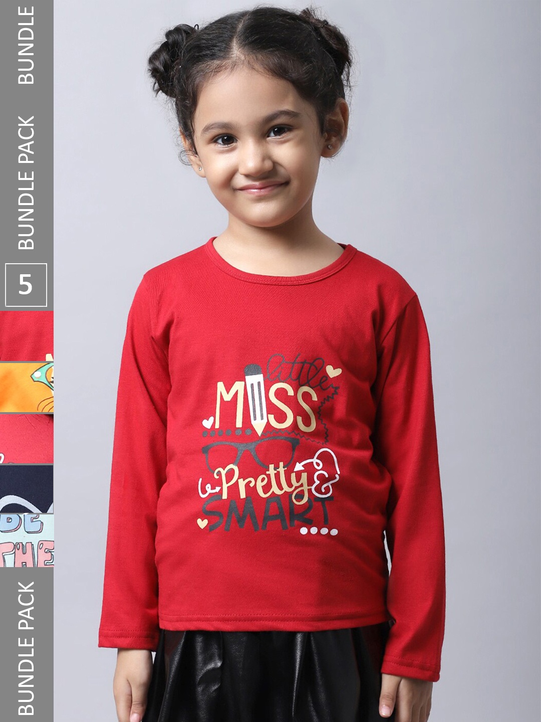 

BAESD Girls Pack of 5 Graphic Printed Cotton T-shirts, Red