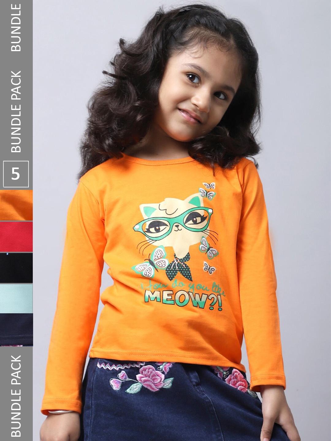 

BAESD Girls Pack of 5 Graphic Printed Cotton T-shirts, Yellow