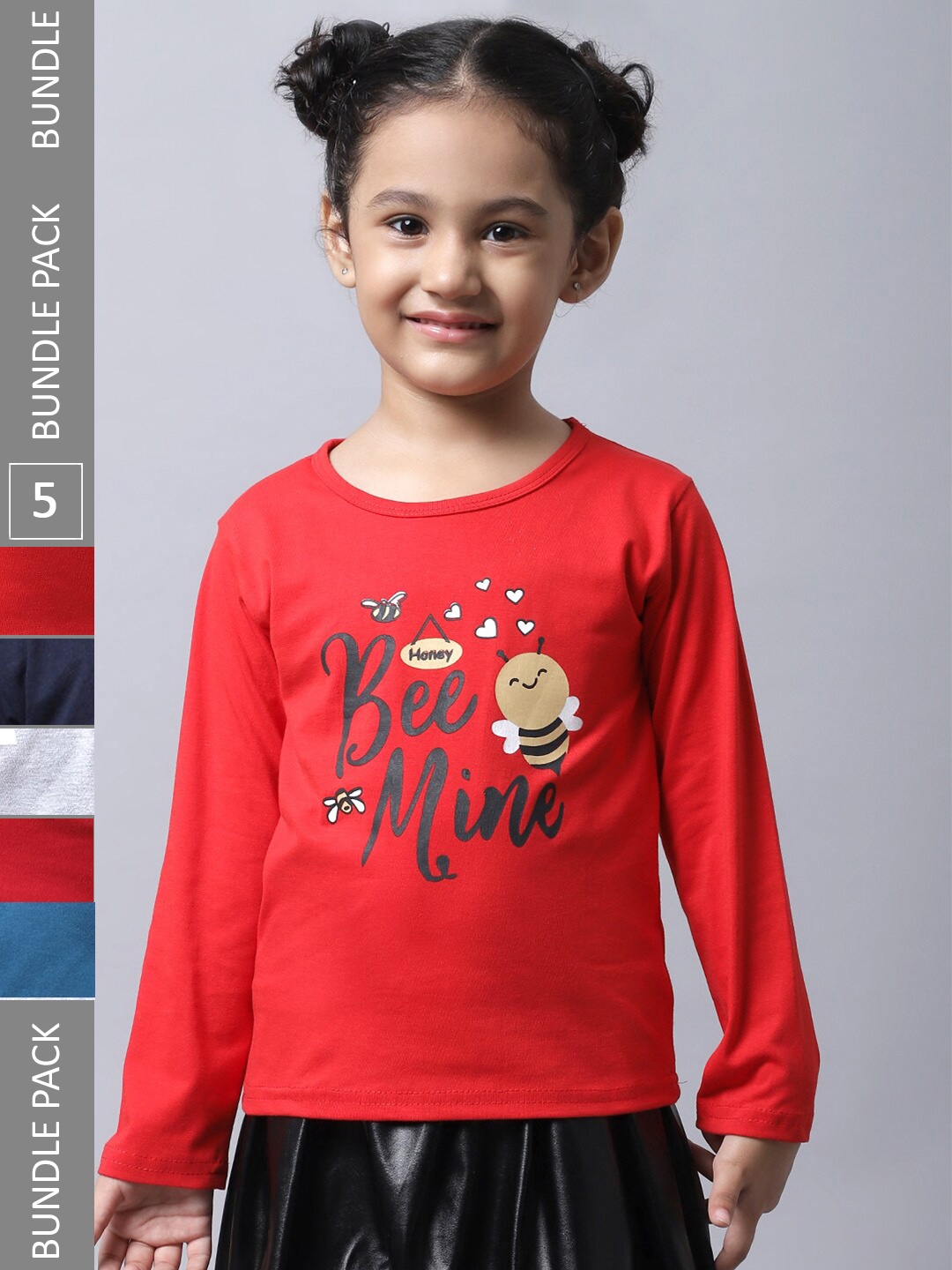 

BAESD Girls Pack Of 5 Graphic Printed Cotton T-shirt, Red