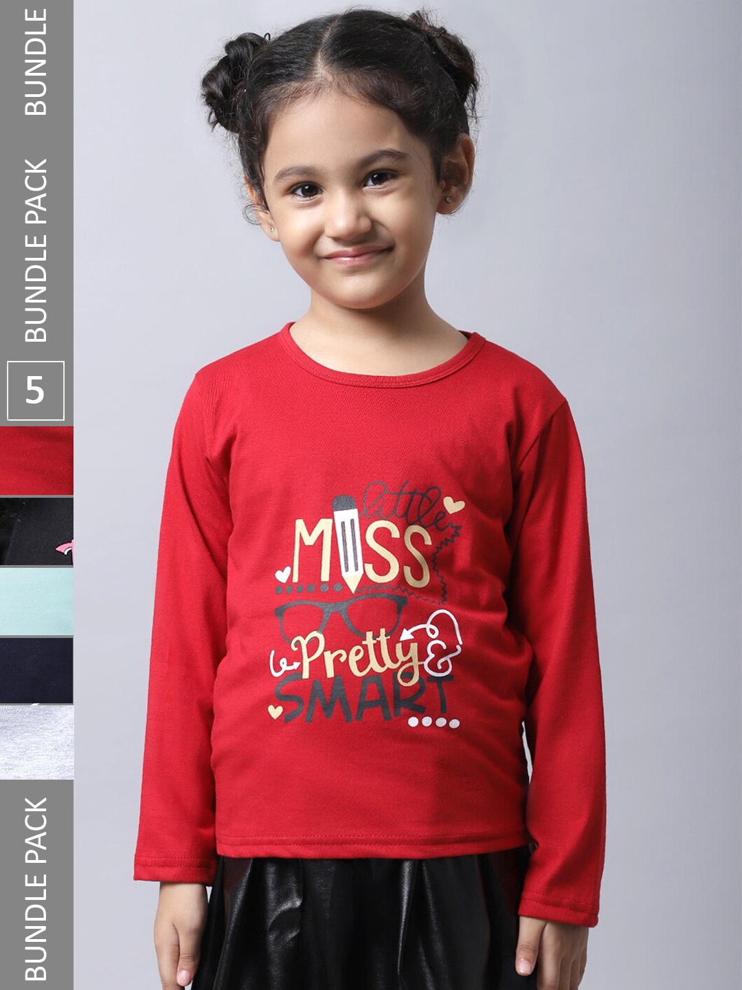 

BAESD Girls Pack Of 5 Graphic Printed Cotton T-shirt, Red