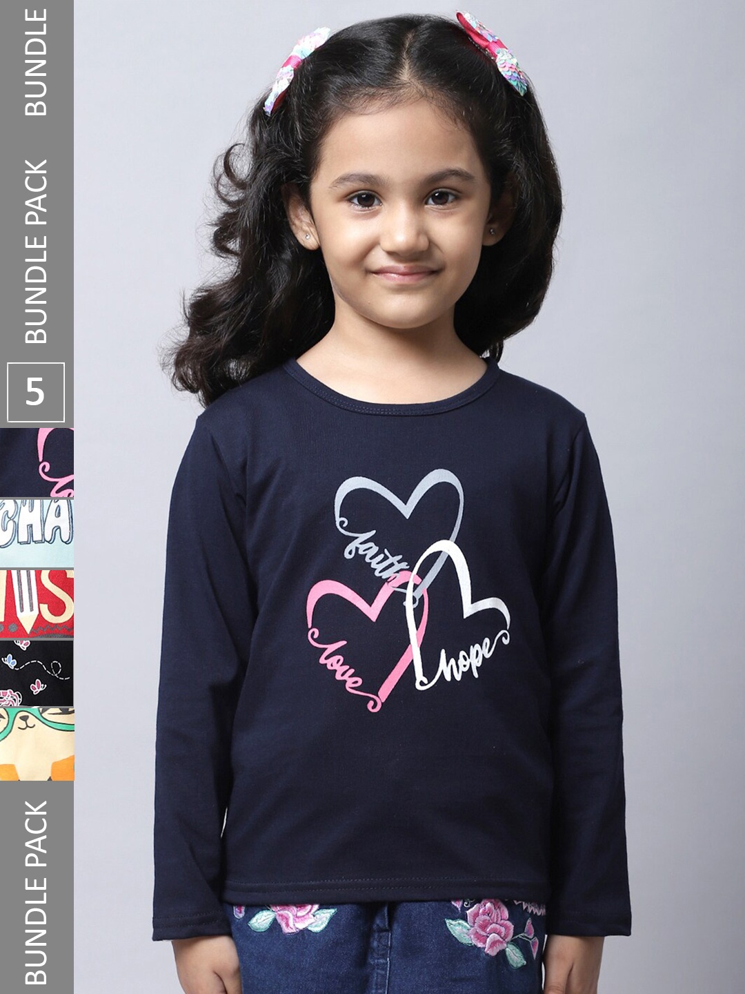 

BAESD Girls Pack of 5 Graphic Printed Cotton T-shirts, Black