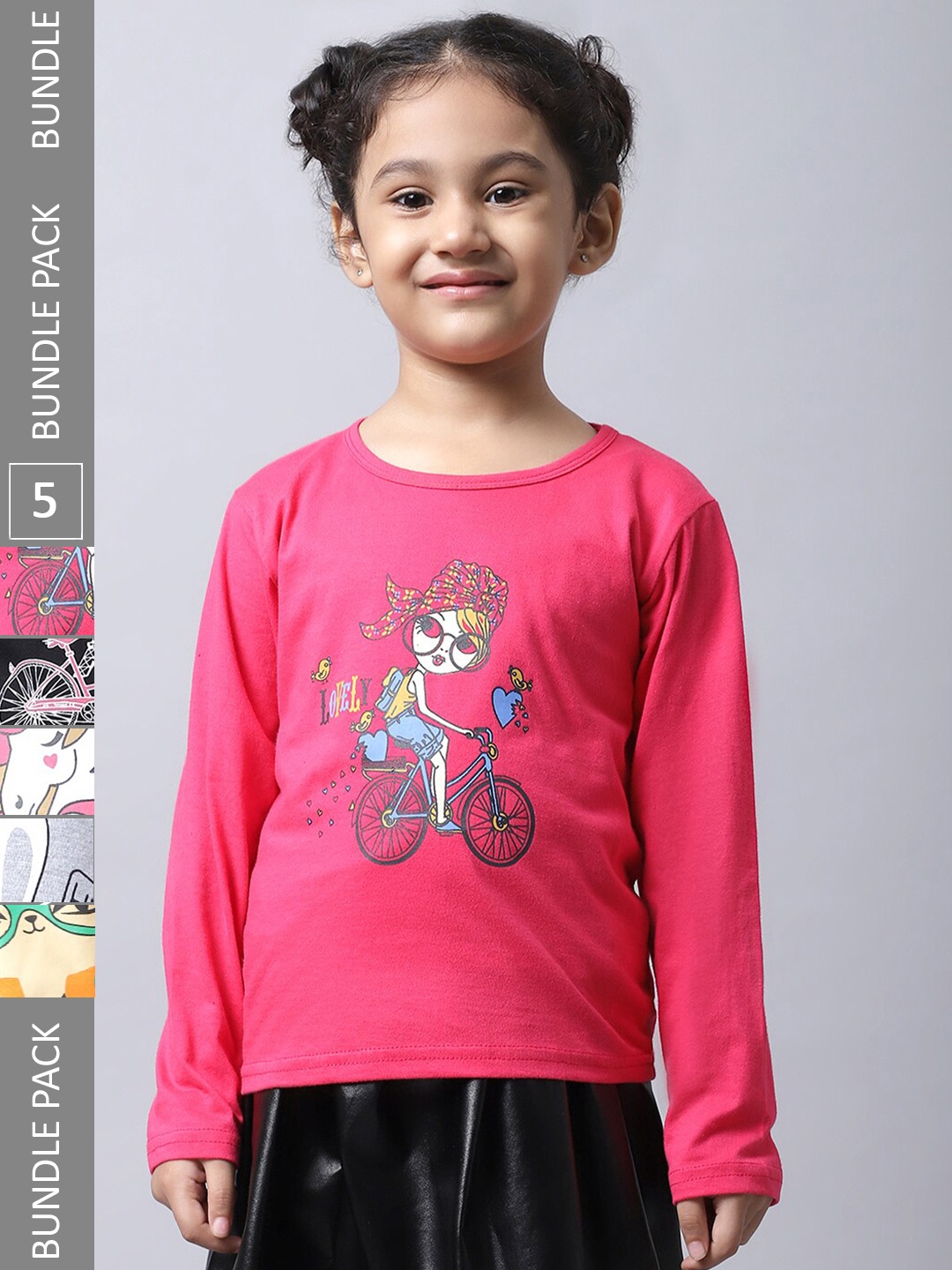 

BAESD Girls Pack Of 5 Graphic Printed Cotton T-shirt, Pink