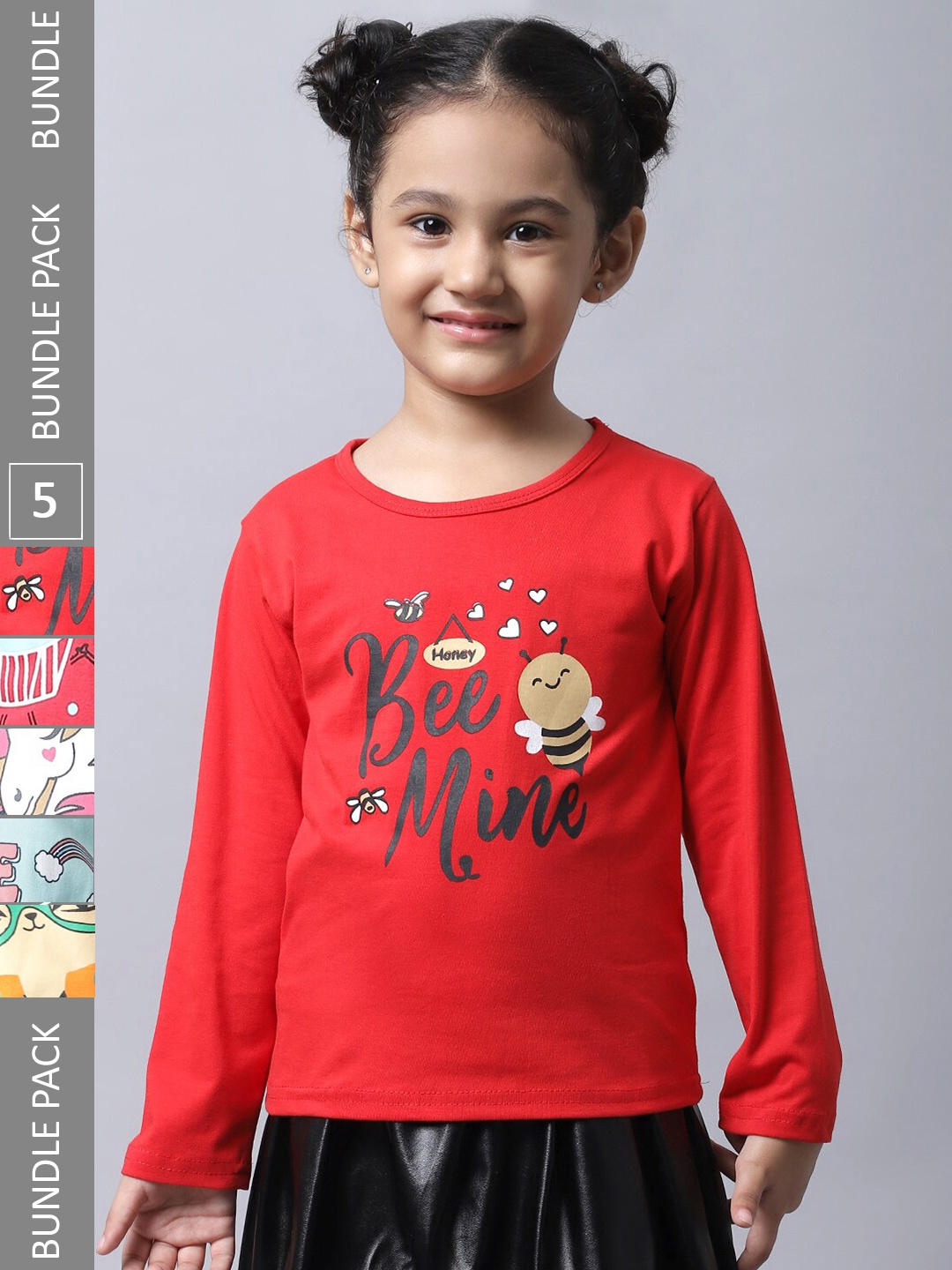 

BAESD Girls Pack of 5 Typography Printed Cotton T-shirts, Red