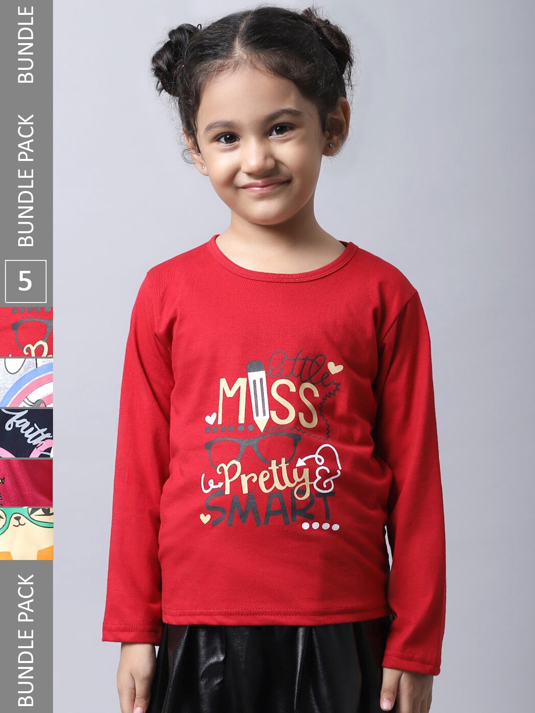 

BAESD Girls Pack of 5 Graphic Printed Cotton T-shirts, Red