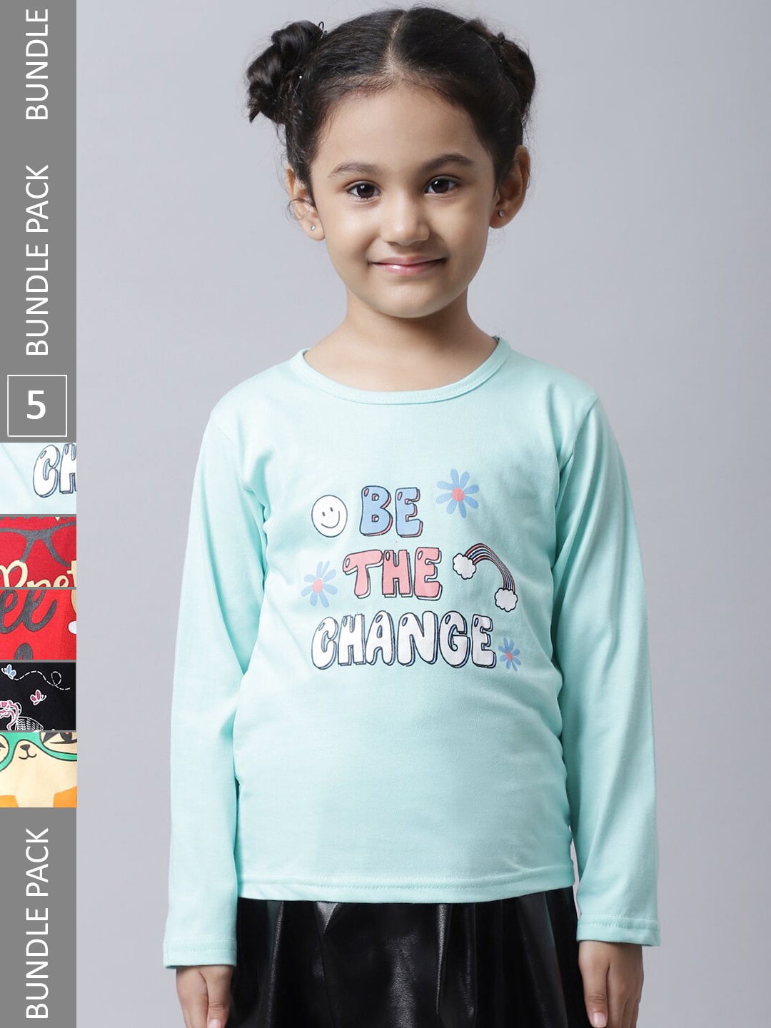 

BAESD Girls Pack Of 5 Printed Cotton T-shirt, Blue