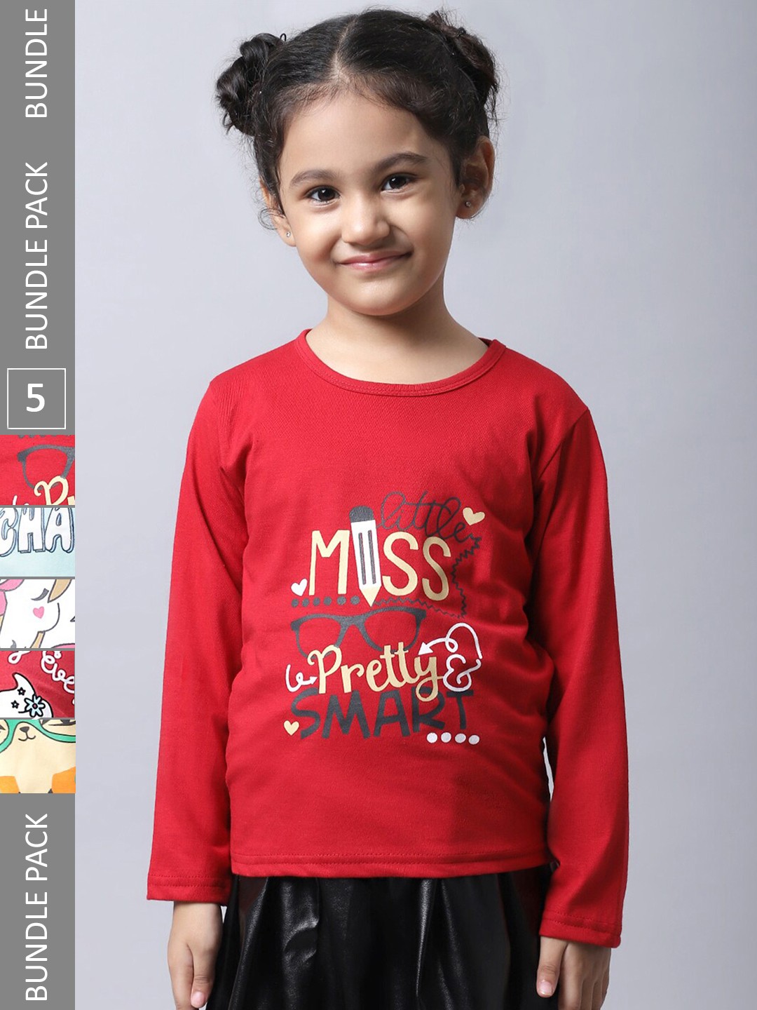 

BAESD Girls Pack of 5 Typography Printed Cotton T-shirts, Red