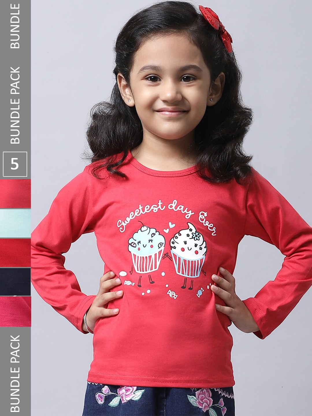 

BAESD Girls Pack of 5 Typography Printed Cotton T-shirt, Peach