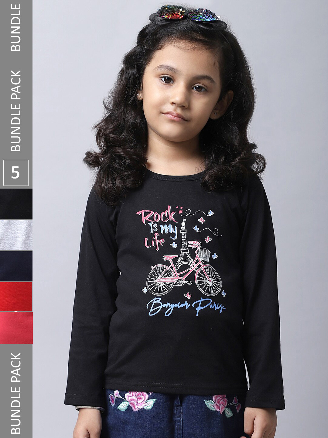

BAESD Girls Pack of 5 Typography Printed Cotton T-shirts, Black
