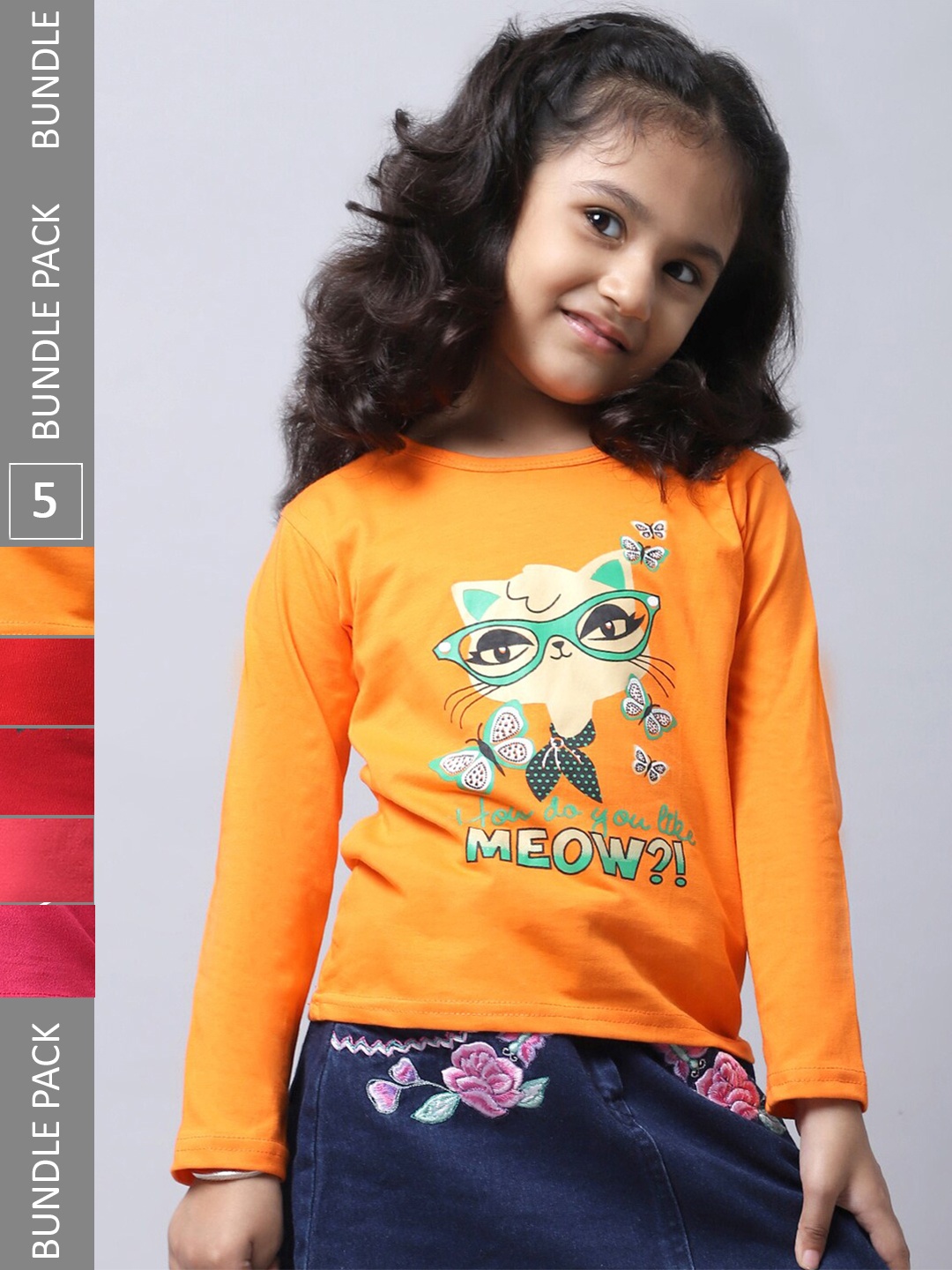 

BAESD Girls Pack of 5 Graphic Printed Cotton T-shirts, Yellow