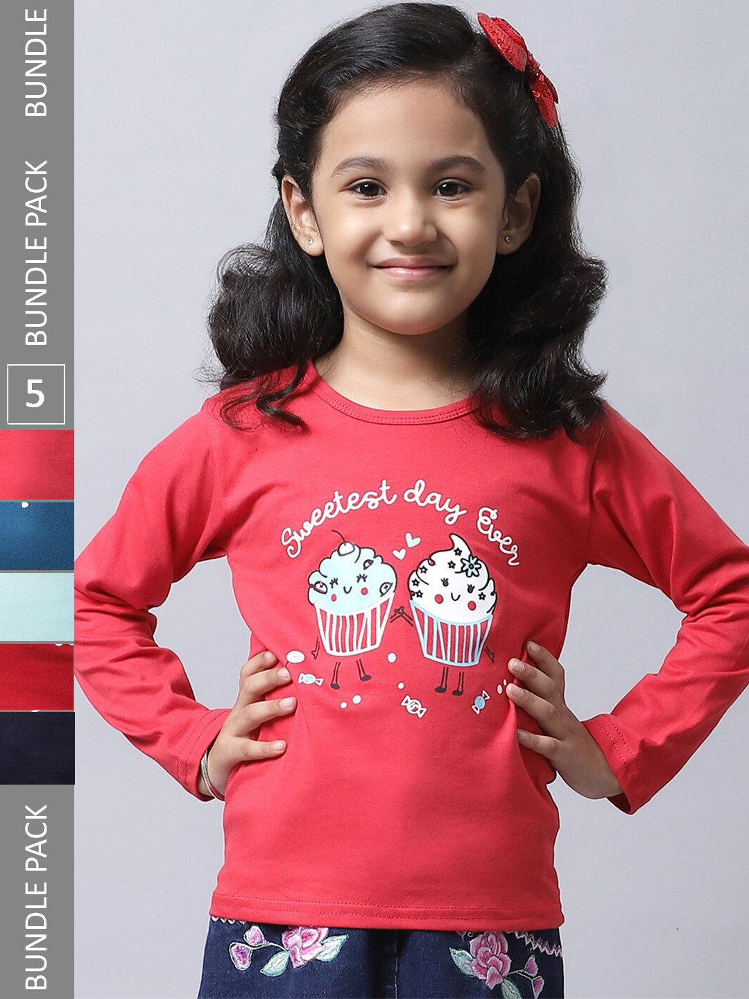 

BAESD Girls Pack Of 5 Graphic Printed Cotton T-shirt, Pink