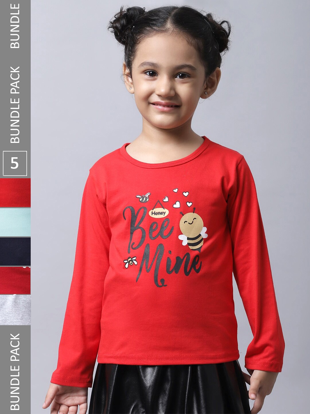 

BAESD Girls Pack of 5 Typography Printed Cotton T-shirts, Red