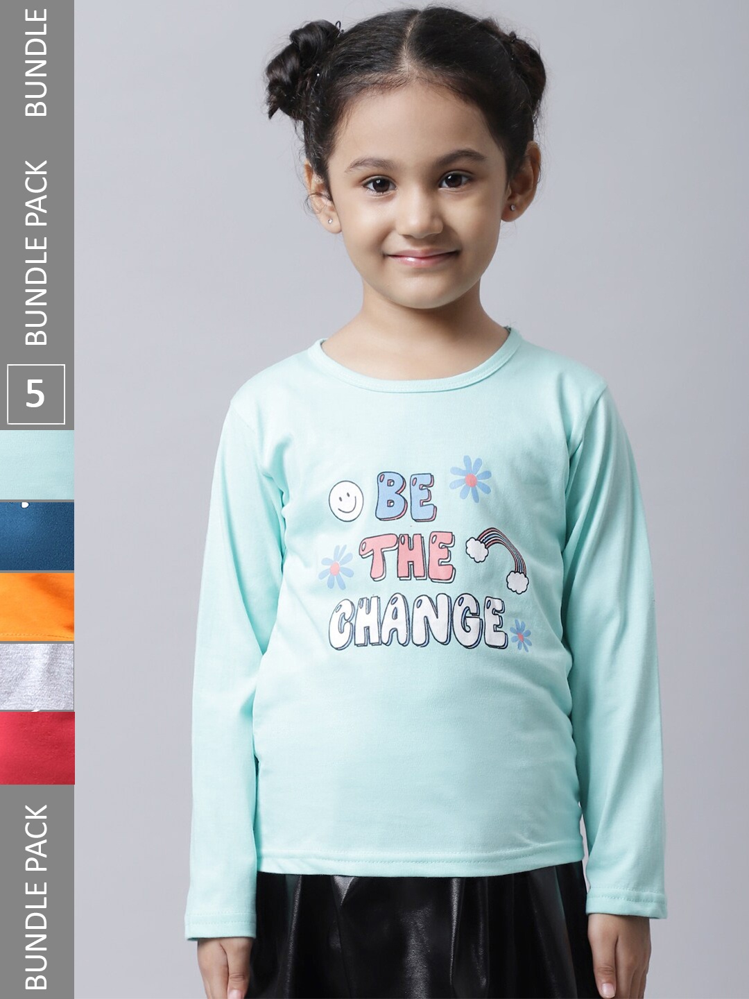 

BAESD Girls Pack of 5 Graphic 5 Printed Cotton T-shirt, Blue