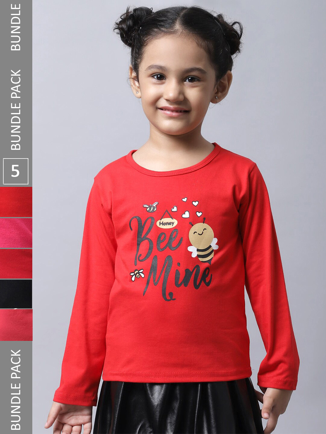 

BAESD Girls Pack Of 5 Graphic Printed Cotton T-shirt, Red