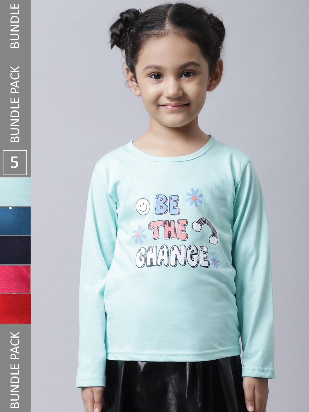 

BAESD Girls Pack Of 5 Printed Cotton T-shirt, Green
