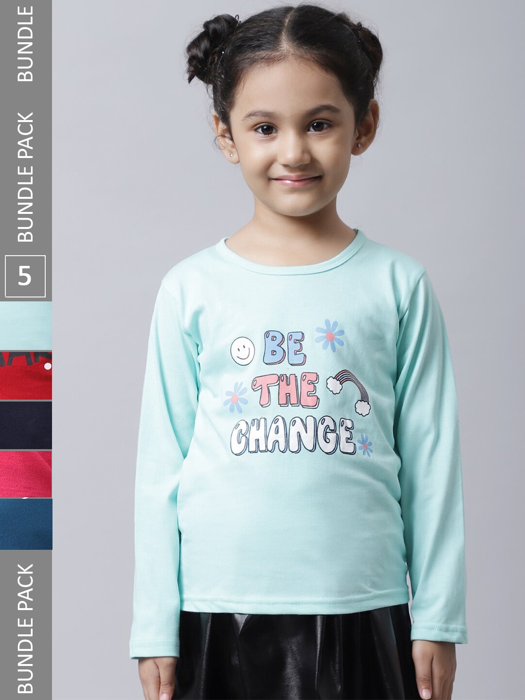 

BAESD Girls Pack Of 5 Printed Cotton T-shirt, Blue