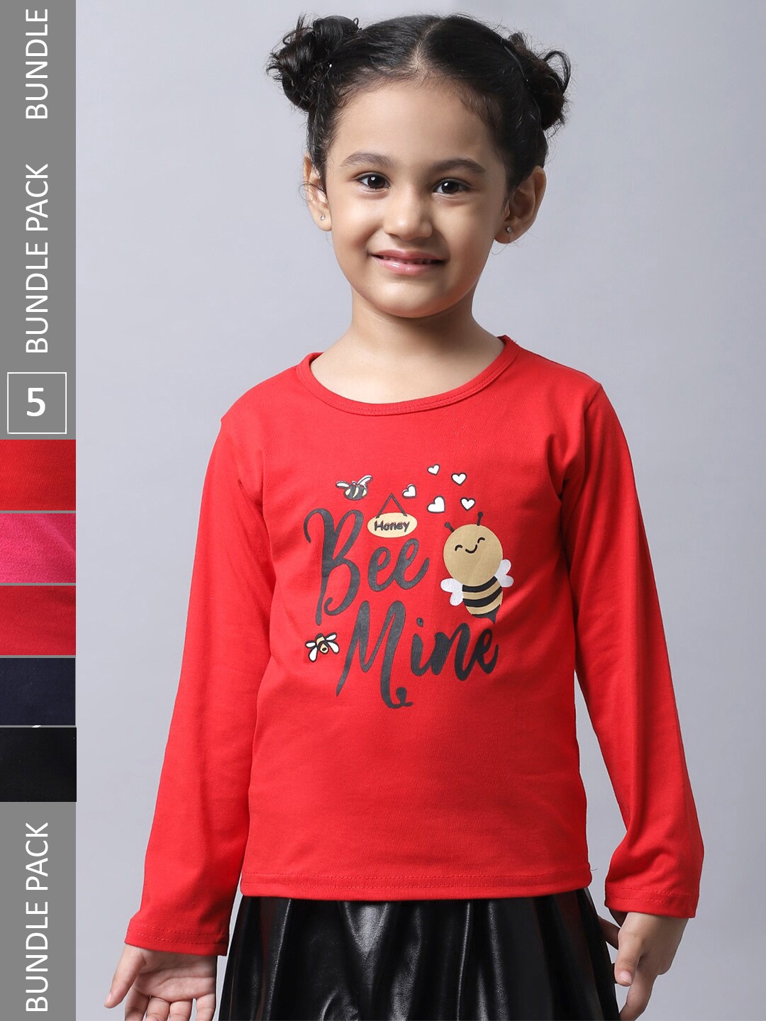 

BAESD Girls Pack of 5 Typography Printed Cotton T-shirts, Red