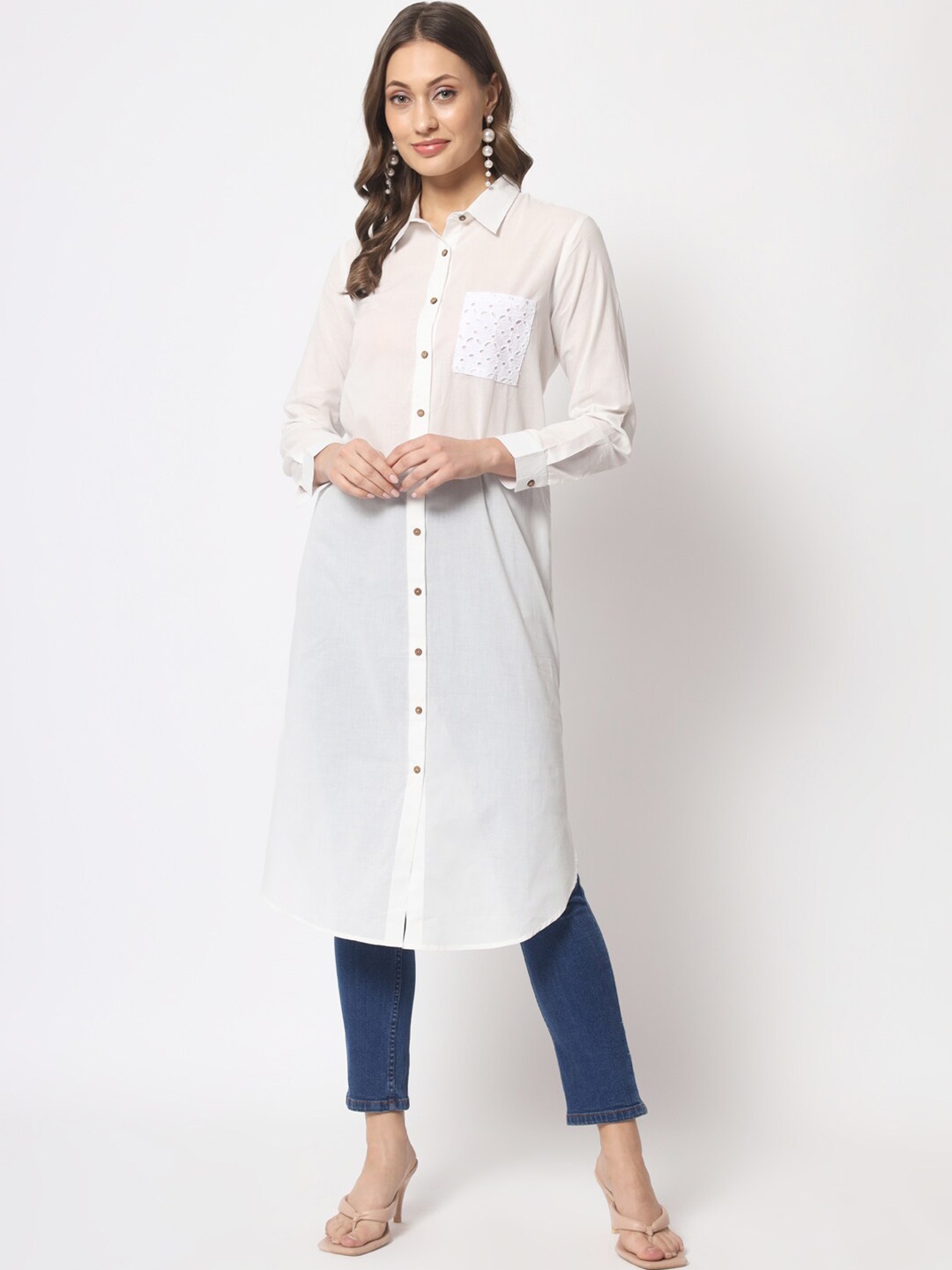 

HERE&NOW White Shirt Collar Cotton Kurta
