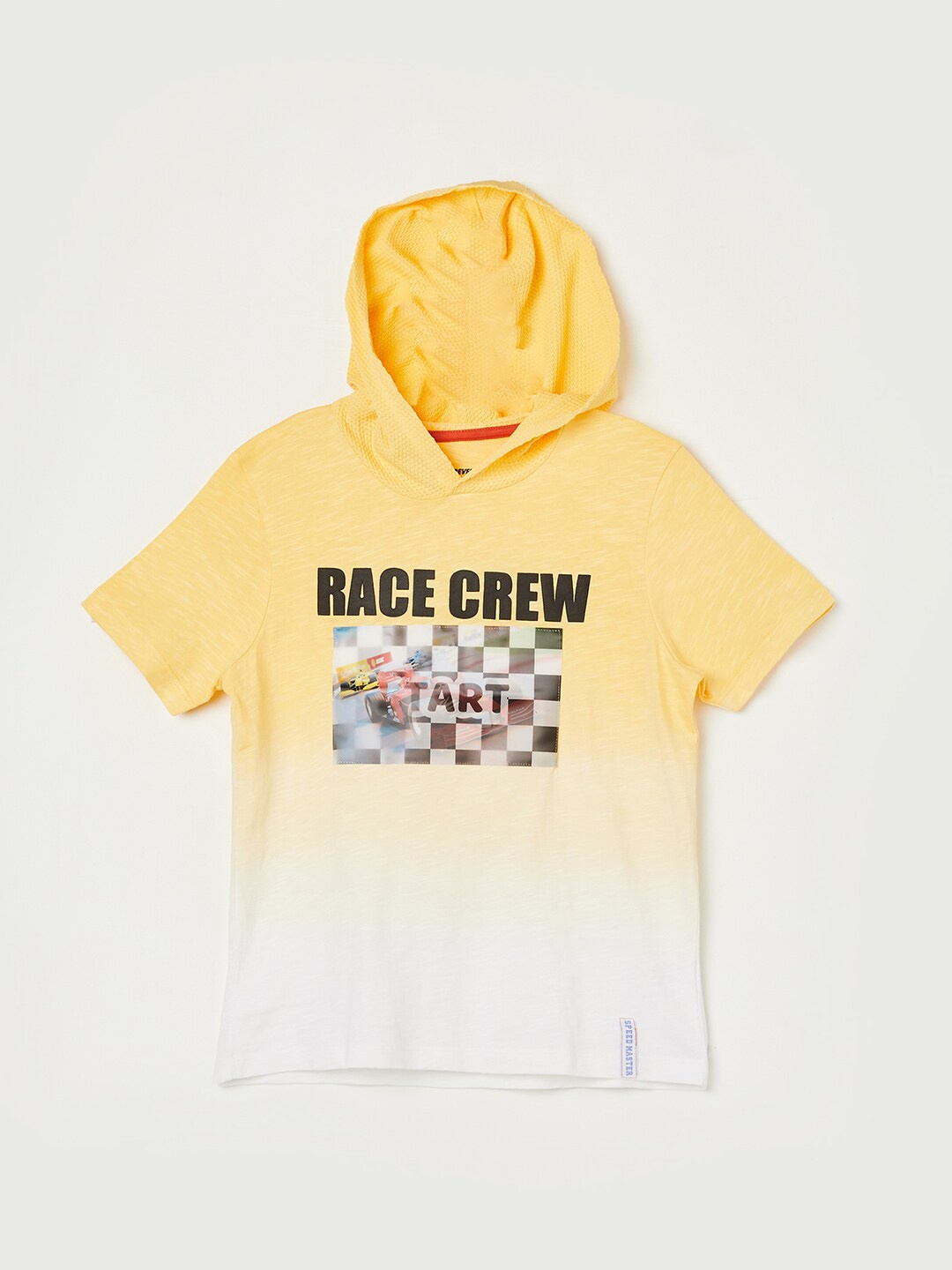 

Fame Forever by Lifestyle Boys Graphic Printed Hooded Pure Cotton T-shirt, Yellow