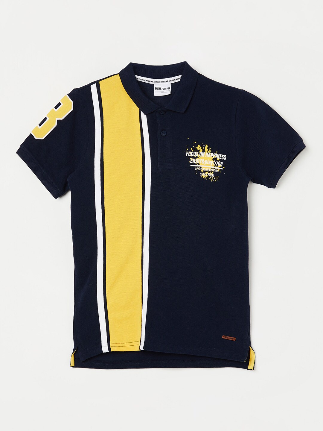 Fame Forever by Lifestyle Boys Striped Polo Collar Pure Cotton T-Shirt, Yellow