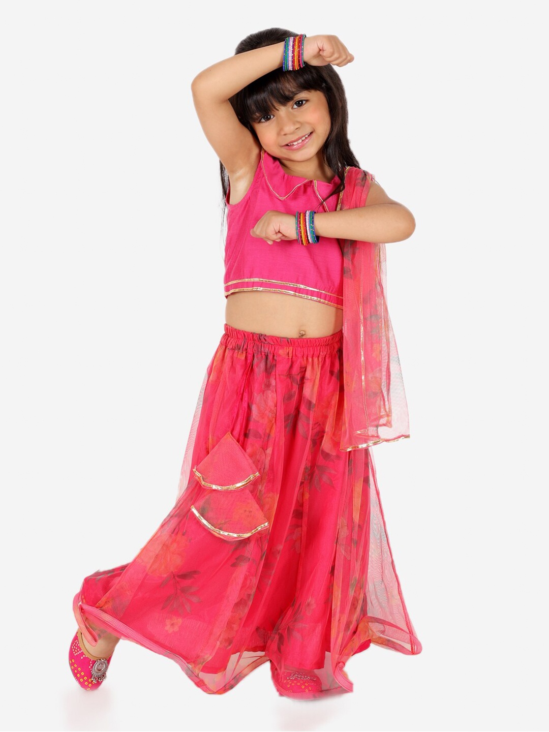 

BownBee Girls Ready to Wear Lehenga & Blouse With Dupatta, Pink