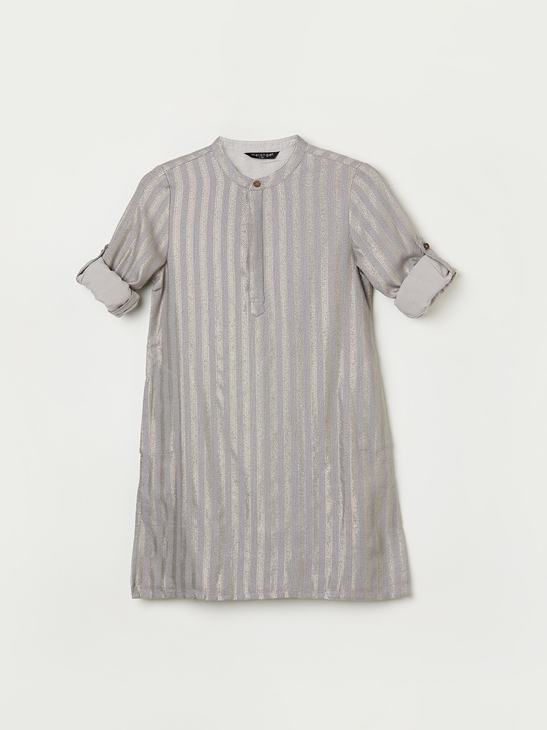 

Melange by Lifestyle Boys Striped Mandarin Collar Pathani Kurta, Grey