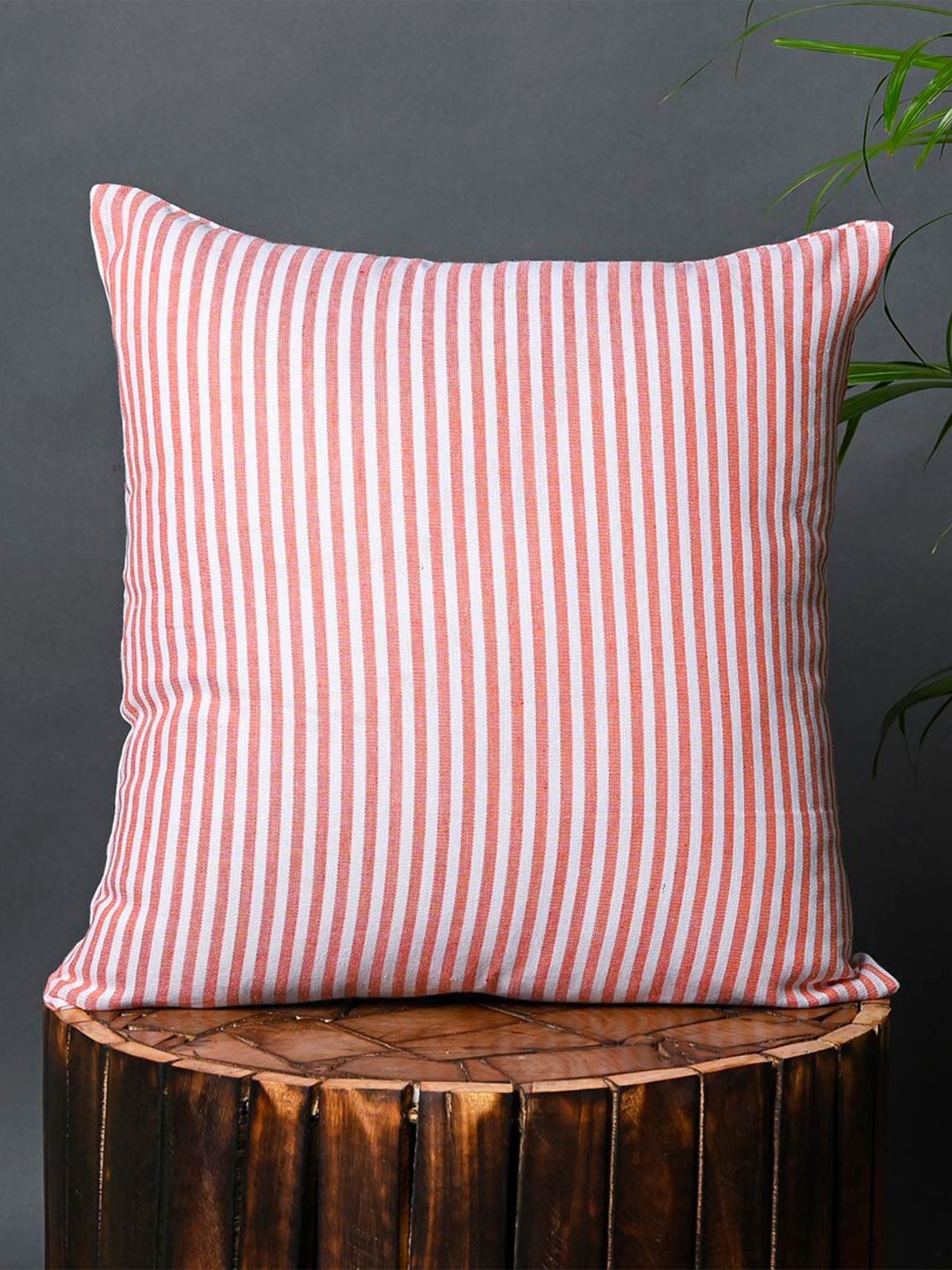 

OUSSUM Red & White 5-Pieces Striped Cotton Square Cushion Covers
