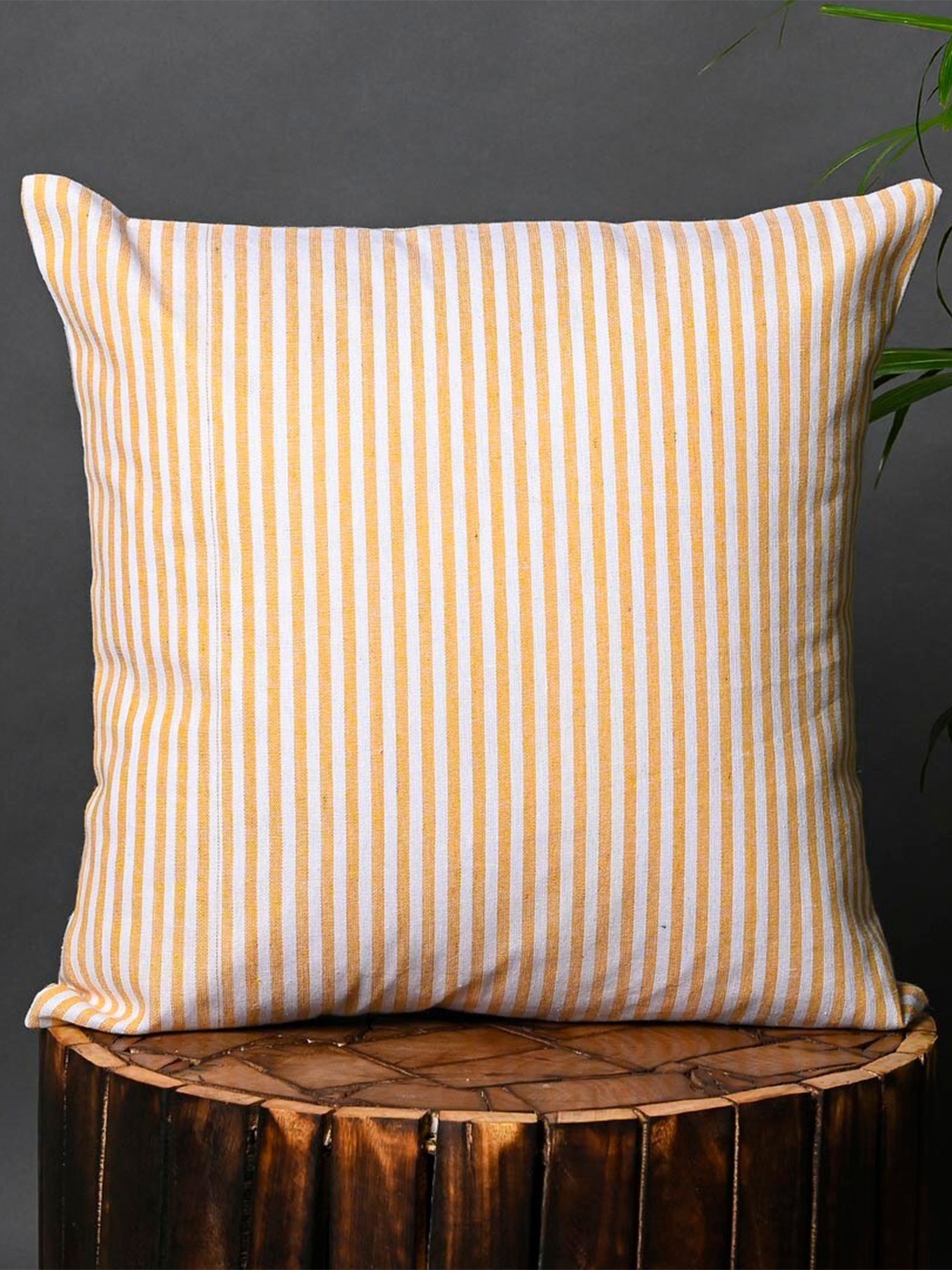 

OUSSUM Yellow & White 5 Pieces Striped Cotton Square Cushion Covers