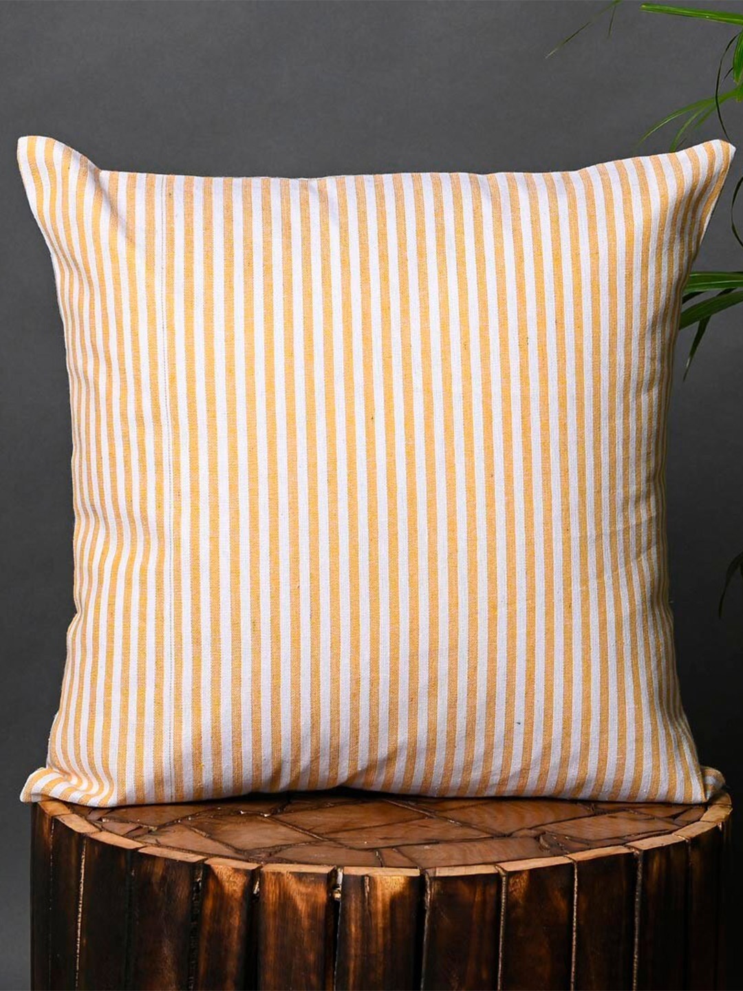 

OUSSUM Yellow & White 5-Pieces Striped Cotton Square Cushion Covers