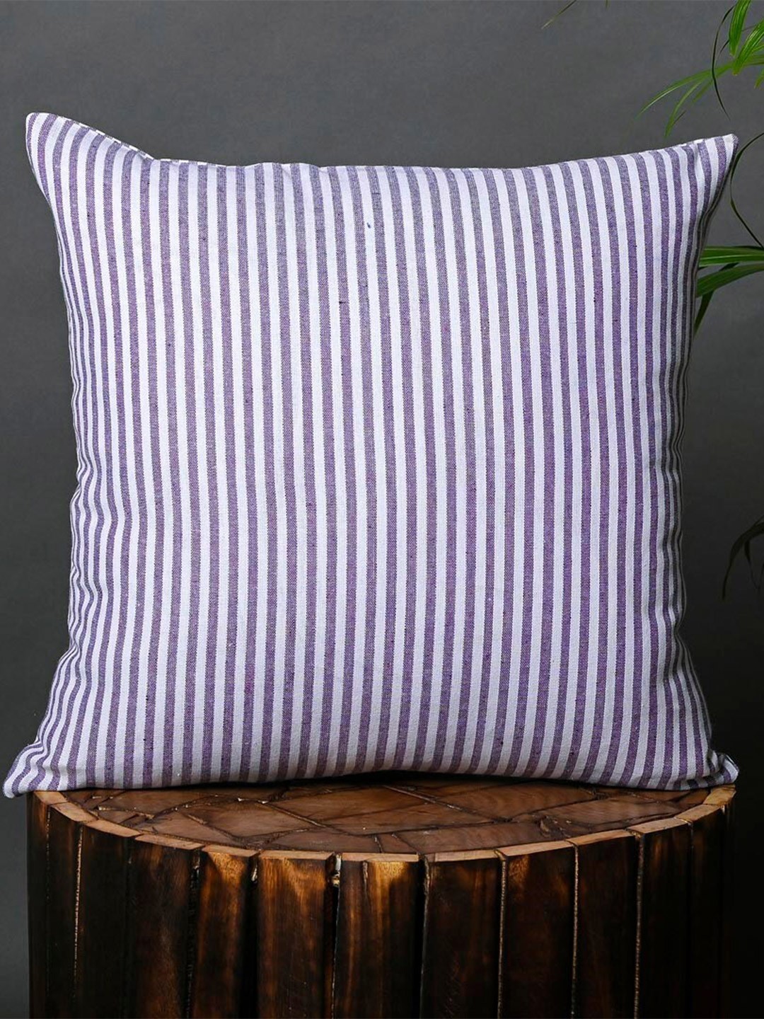 

OUSSUM Purple & White 5-Pieces Striped Cotton Square Cushion Covers