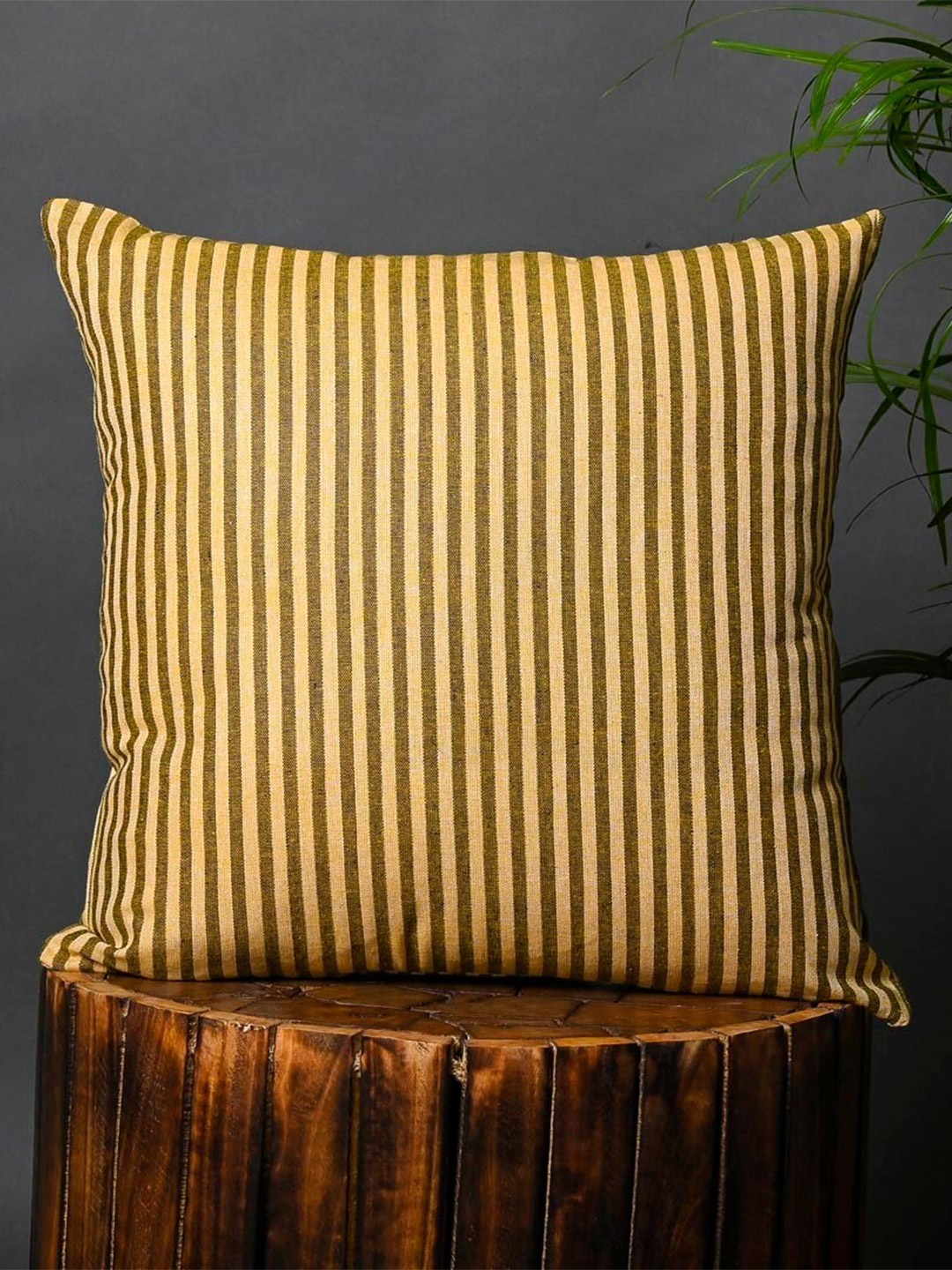 

OUSSUM Brown & Yellow 5-Pieces Striped Cotton Square Cushion Covers