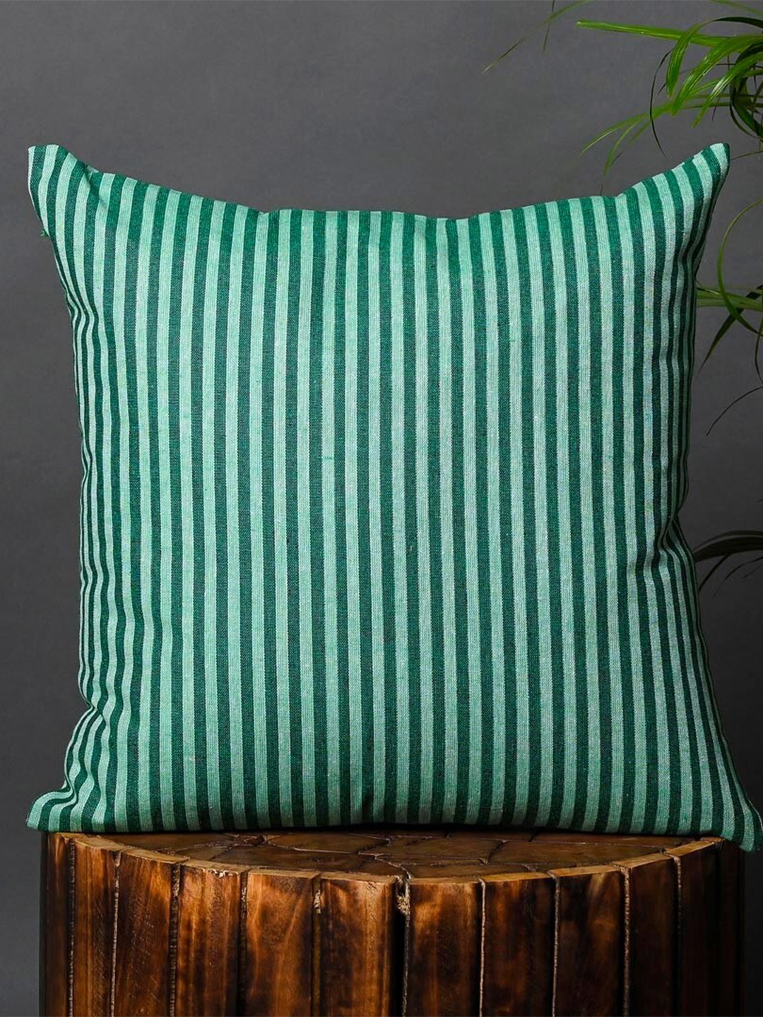 

OUSSUM Green 5-Pieces Striped Cotton Square Cushion Covers