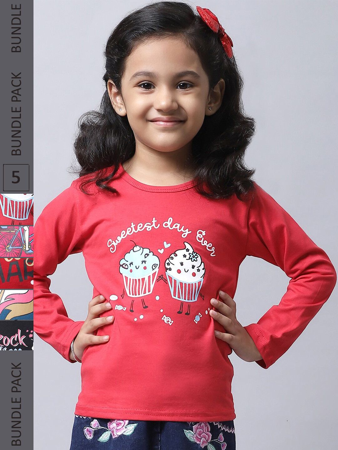 

BAESD Girls Pack of 5 Graphic Printed Cotton T-shirts, Red