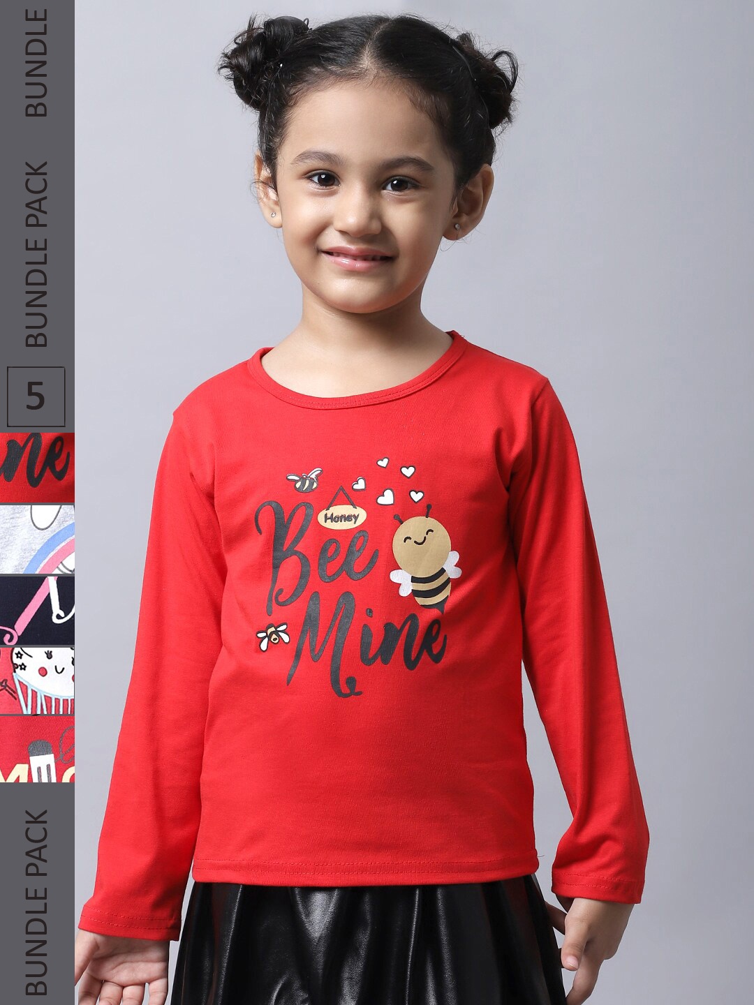 

BAESD Girls Pack of 5 Typography Printed Cotton T-shirt, Red
