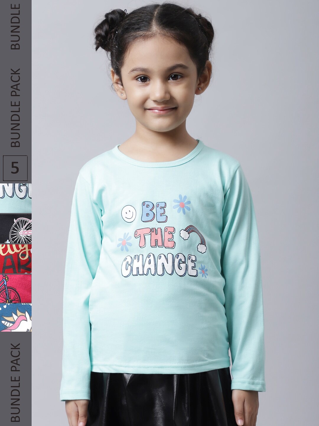 

BAESD Girl Pack Of 5 Graphic Printed Cotton T-shirt, Blue