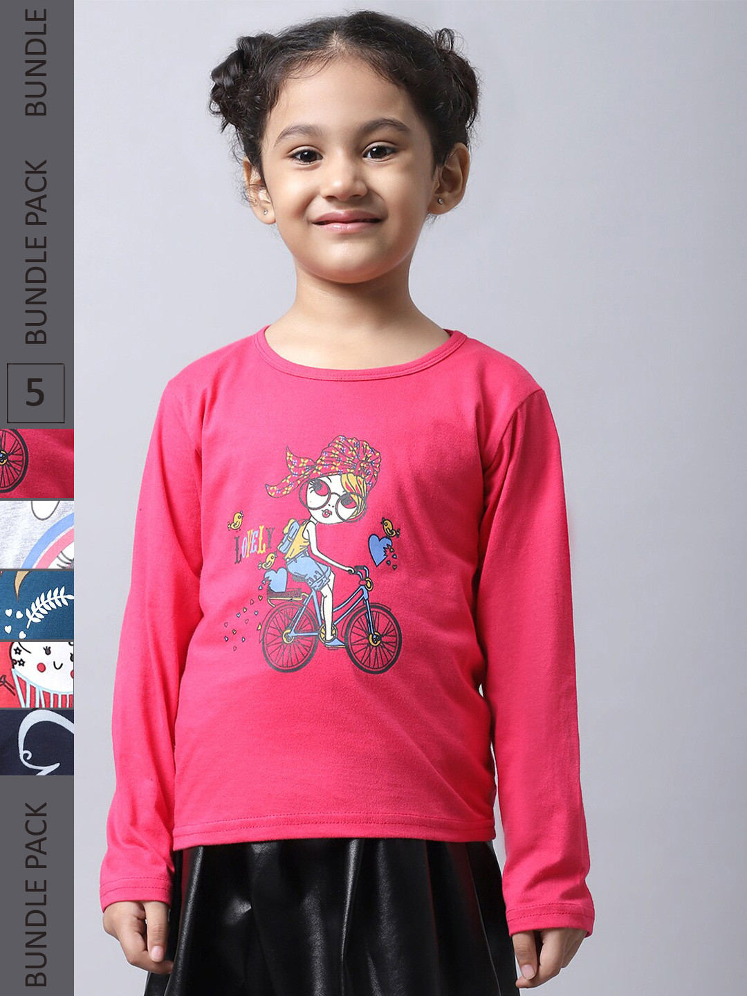 

BAESD Girls Pack Of 5 Graphic Printed Cotton T-shirt, Pink