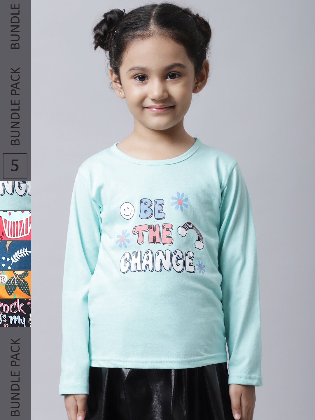 

BAESD Girls Pack of 5 Typography Printed Cotton T-shirts, Blue