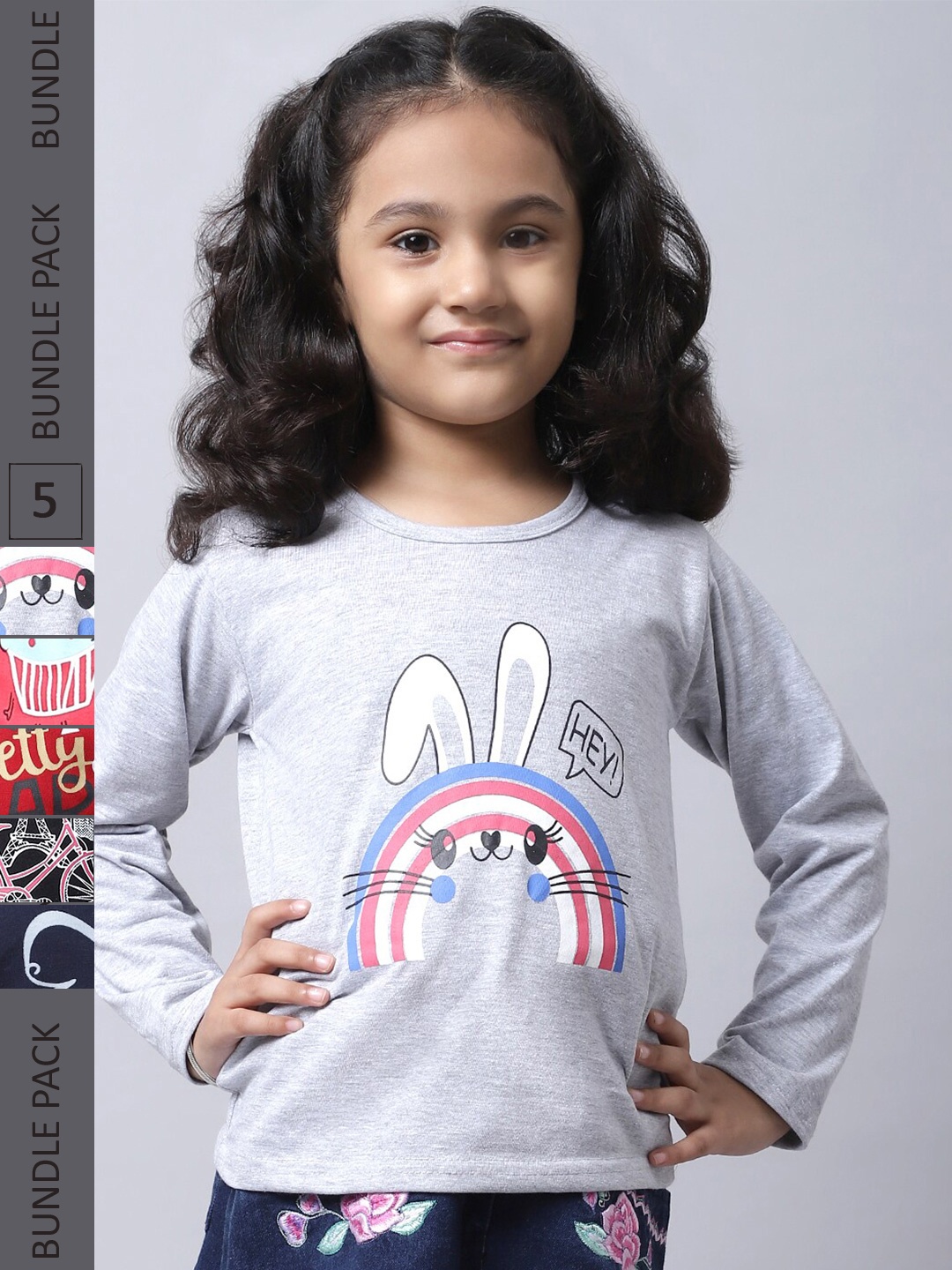 

BAESD Girls Pack of 5 Graphic Printed Cotton T-shirts, Grey