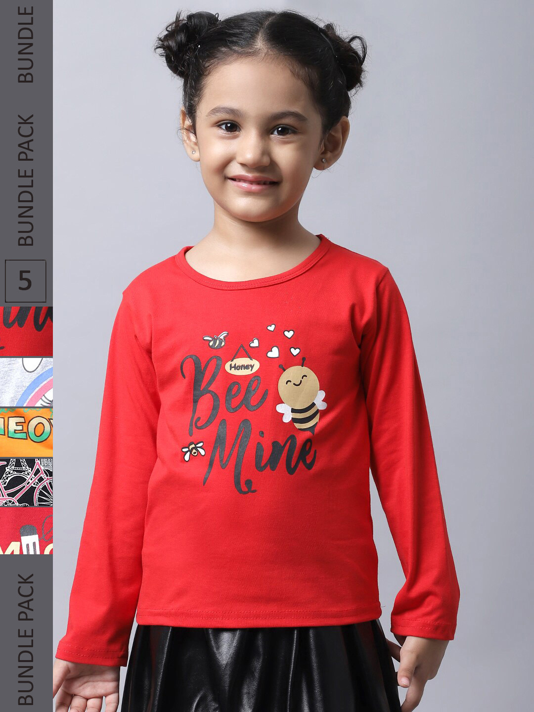 

BAESD Girls Pack Of 5 Typography Printed Cotton T-shirts, Red