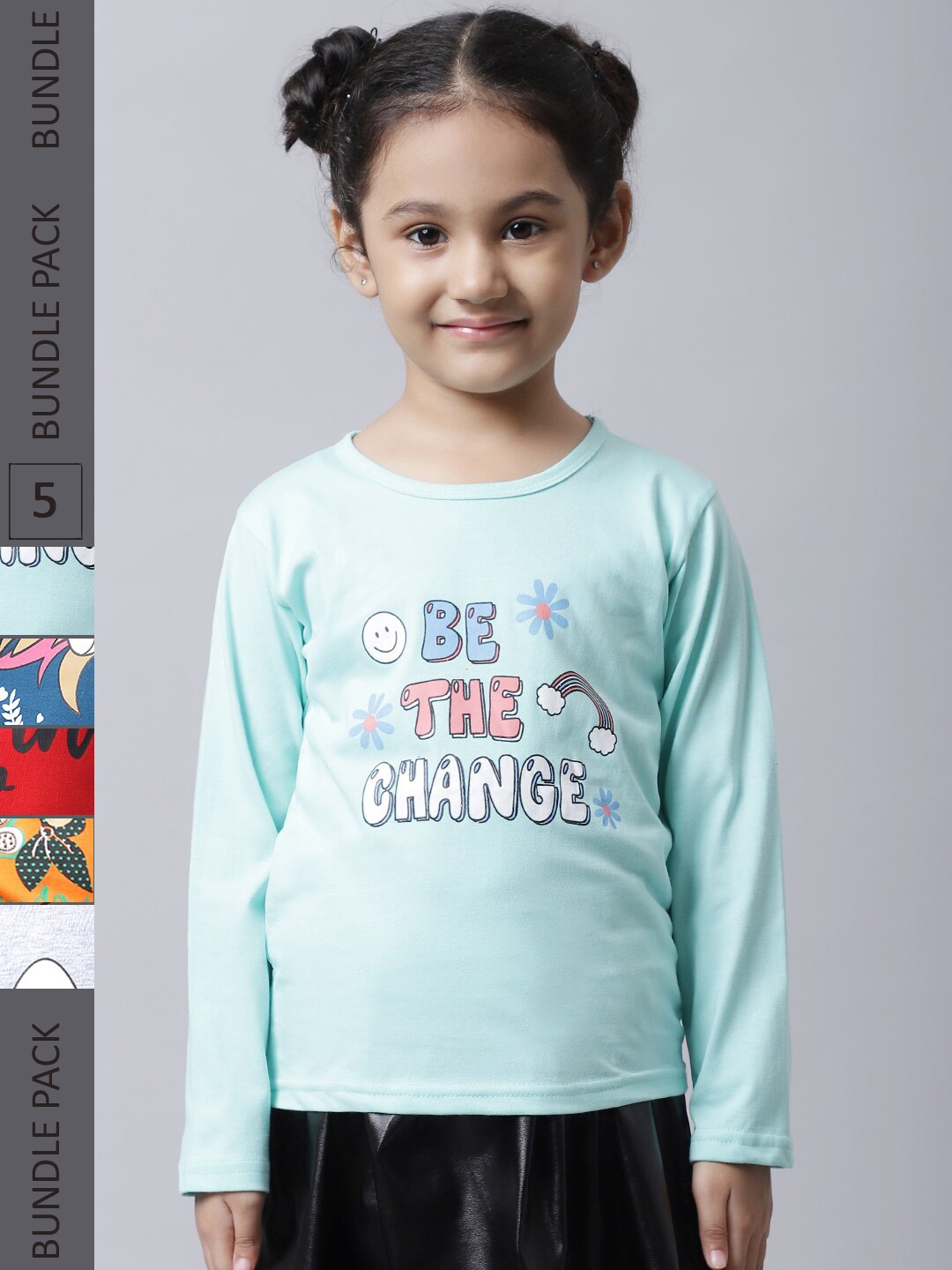 

BAESD Girl Pack Of 5 Graphic Printed Cotton T-Shirt, Blue