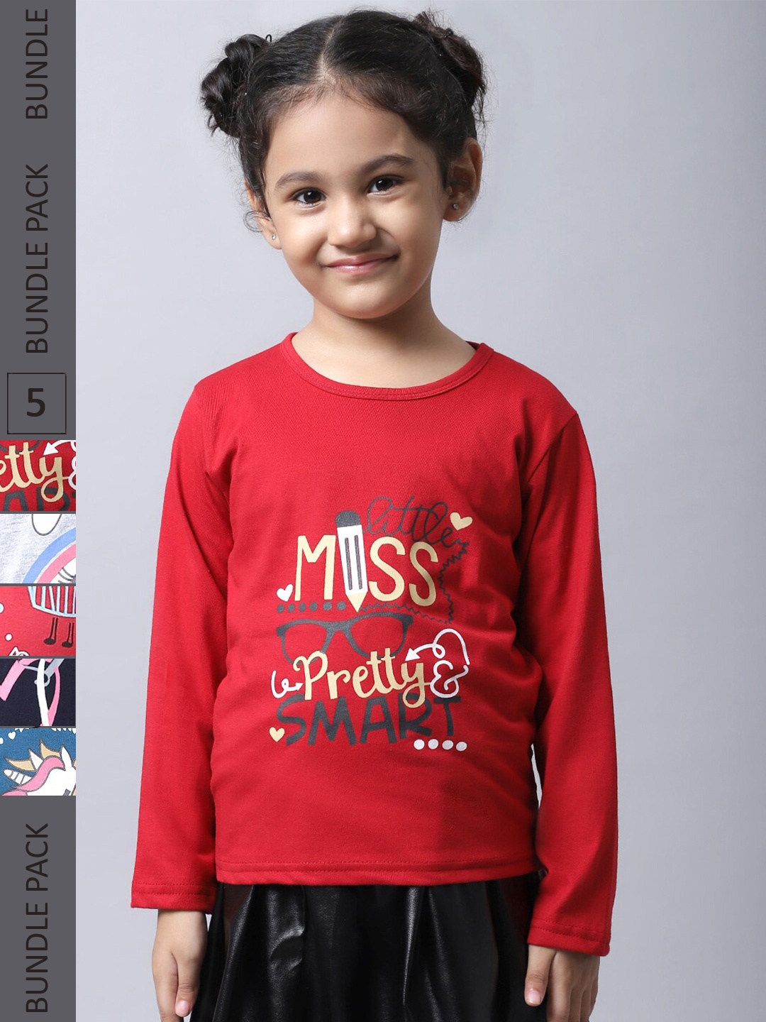 

BAESD Girls Pack Of 5 Graphic Printed Cotton T-shirt, Red