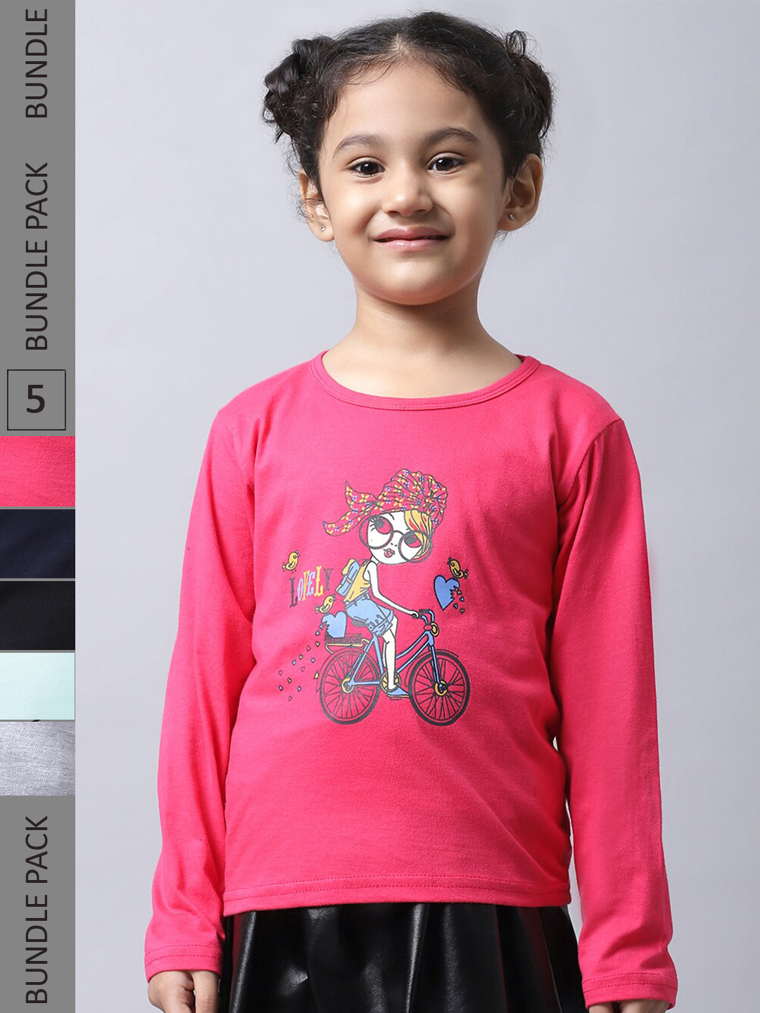 

BAESD Girls Pack of 5 Printed Regular Fit Cotton T-shirt, Pink