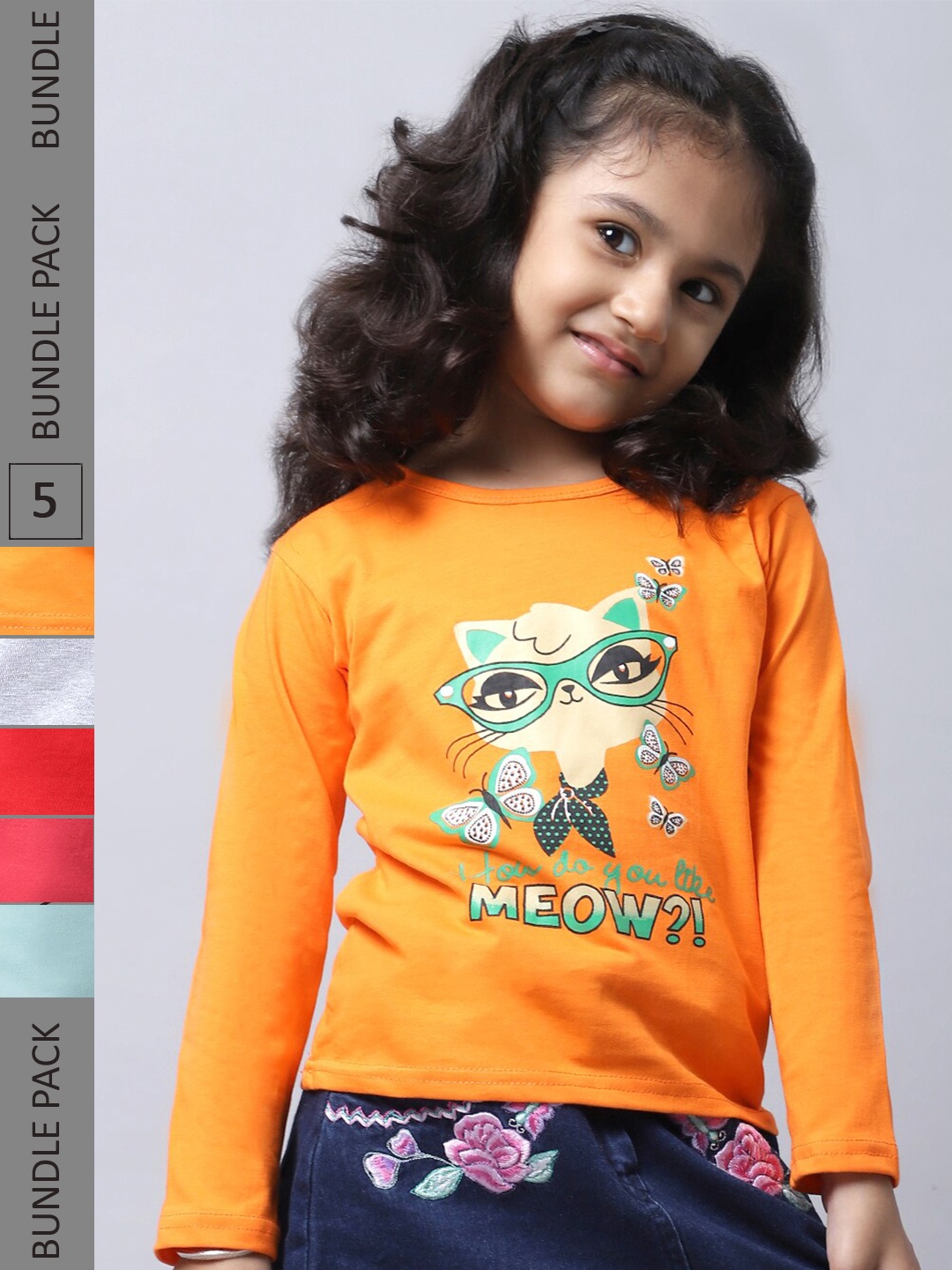 

BAESD Pack Of 5 Girls Printed Cotton Casual T-Shirts, Yellow