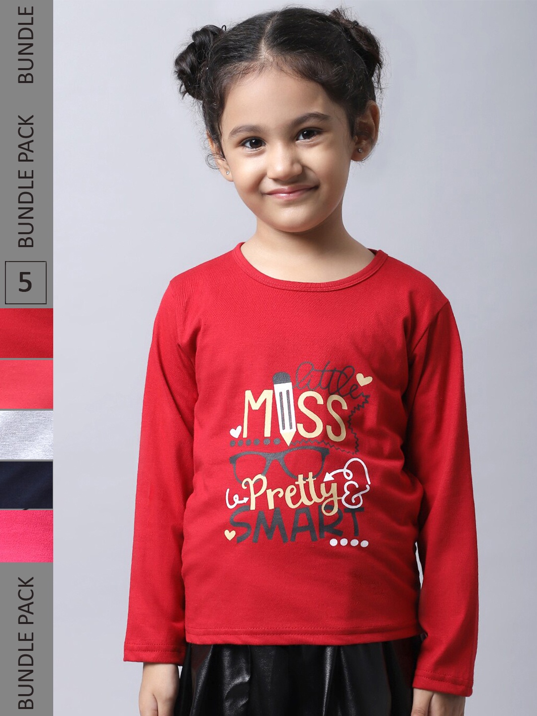 

BAESD Girls Pack of 5 Typography Printed Cotton T-shirts, Red