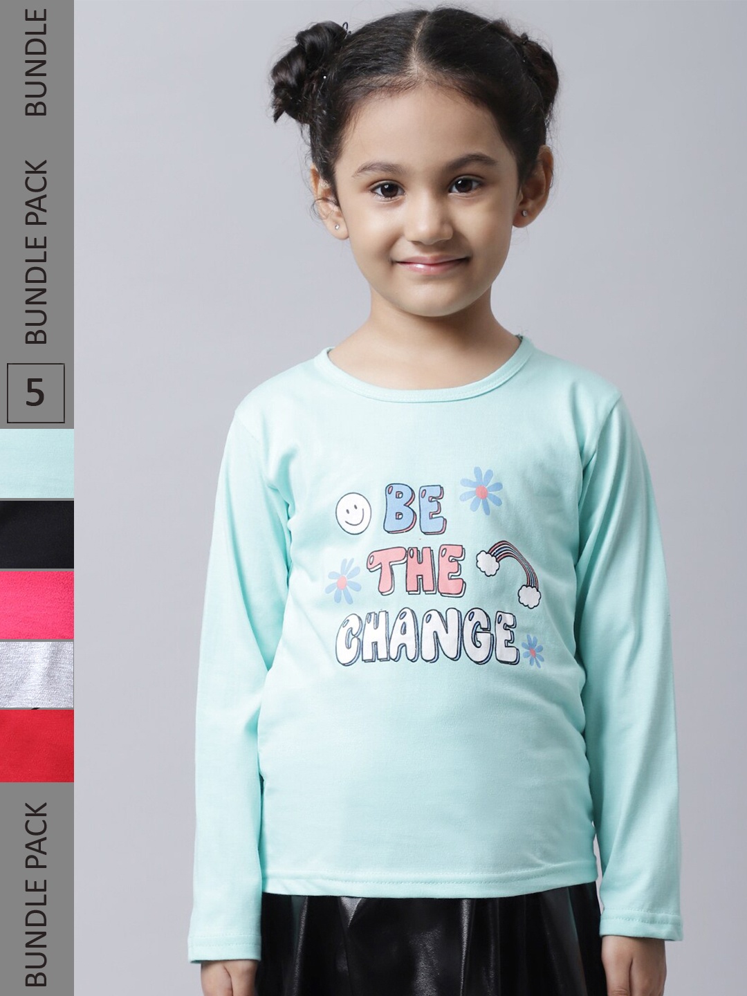 

BAESD Pack Of 5 Girls Printed Cotton Casual T-Shirts, Sea green