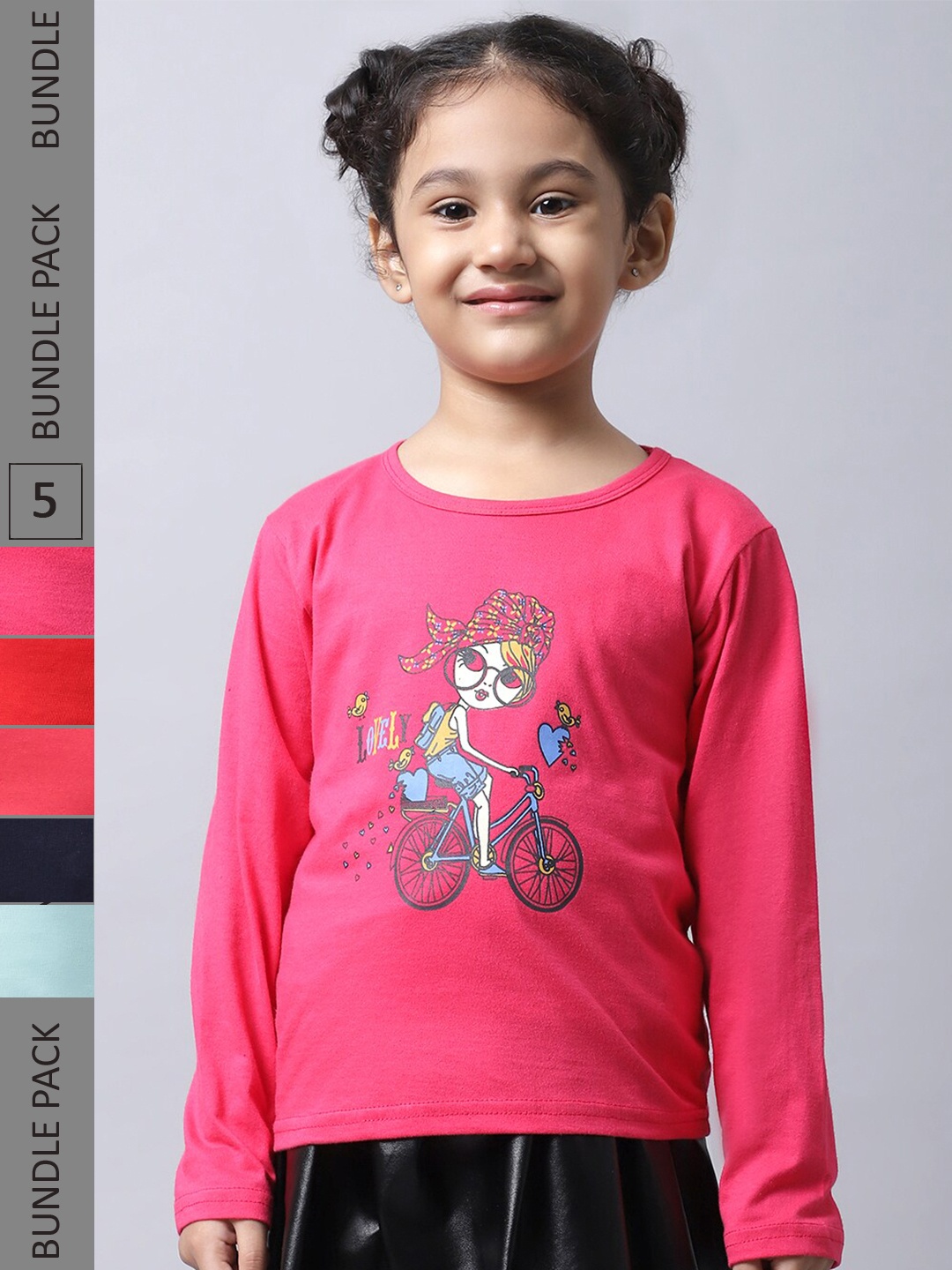 

BAESD Girls Pack of 5 Printed Regular Fit Cotton T-shirt, Pink